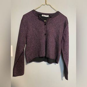Zara Glitter Button Up Sweater